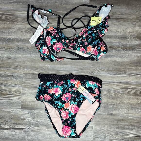 Sundazed Women's Black Multi Floral Morgan High Waist Bikini Swim Bottoms sz XS - Picture 3 of 3